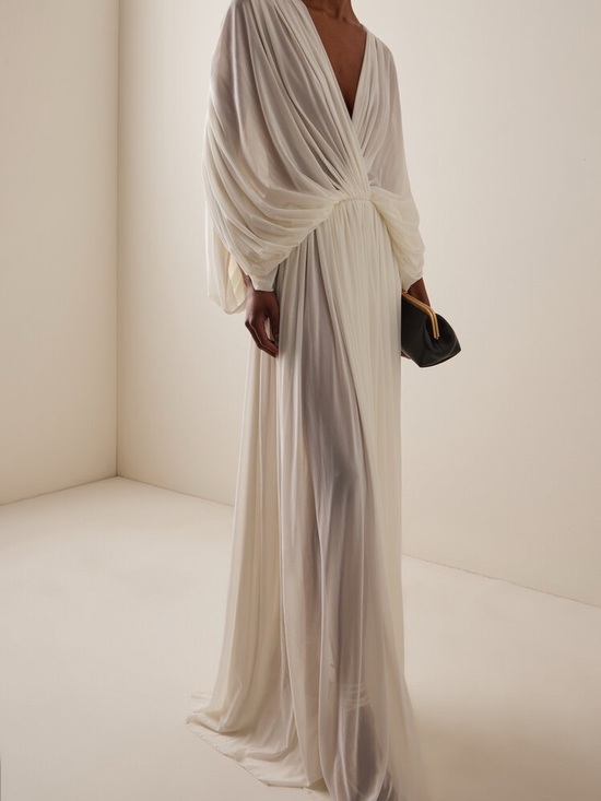 Deme By Gabriella Dresses & Skirts - DEME white Draped V-Neck Maxi Dress Rori NWOT